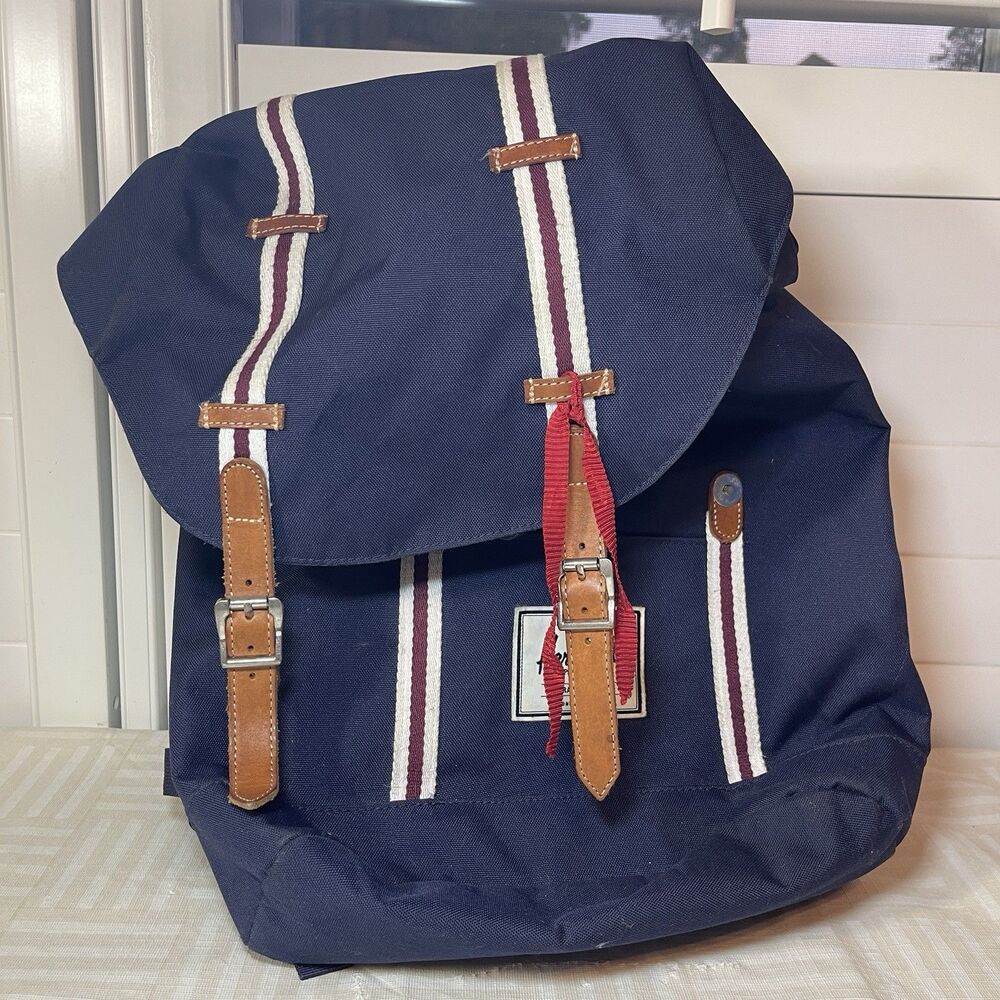 Herschel Supply Backpack Laptop Pouch Snap Buckle Retreat Navy Blue Striped